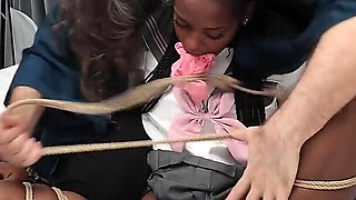 Black Pussy in Shibari Ropes Gets Used by Her White Teacher