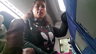 Hot MILF caught on bus watching her amateur babe getting drilled