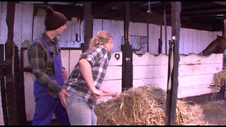 Amatuer German babe rides dick in the barn