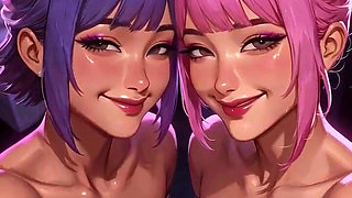 Cyberpunk Lesbians Tongue and Kiss Fetish, Ai Animation