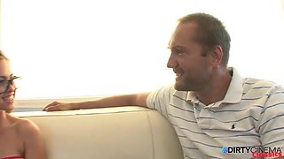 Nerdy nanny Riley Reid gulps cream-colored facial cumshot