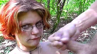Mature Redhead MILF Takes Facial Cum Outdoors