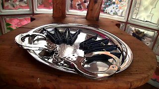 Blonde is flashing her big boobs in the outdoors