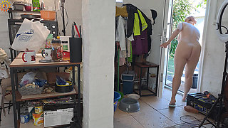 Real Naturist Kitchen Cleanup: Nude Couple Washing Floors