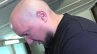 Hot brunette with big boobs gives hot blowjob