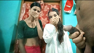 Indian Boyfriend Threesome with 18yr Cute Girl & Stepsis - Hardcore Home Fucking in HD