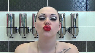 Lip smelling, kissing, duck face with huge red lips