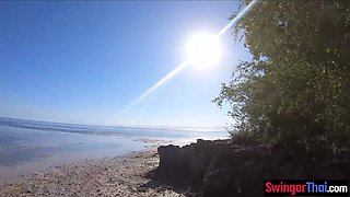 Public beach Asian GF bj and nail