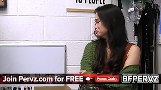 Hot MILF Shoplifter Caught by Security Guard - Petite Brunette Angelina Moon Gets Naked & Dirty Talk in Store