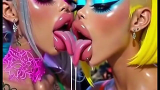 Funny Lesbians Tongue and Kiss Fetish, Ai Animation