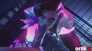 Sombra From Overwatch - Sloppy Blowjob, Doggystyle Big Ass in Oil and Titfuck Cumshot 3D Animation