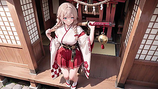 Forbidden Contrast Between Shrine & Bedroom, Wet Secrets Under Red & White Kimono.