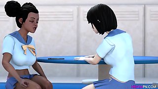 Interracial Lesbians College Sex Break - 3D Hentai