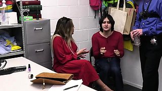 Busty Latina milf thief gangbanged in the backroom