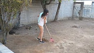Naughty Wife Flashing No Panties in Front Yard Teasing Hubby Handjob
