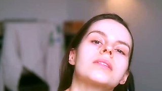 Amateur black-haired plays with toys solo