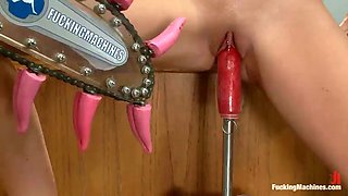 blonde babe kelly surfer gets her pierced pussy stimulated by machines