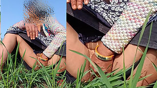 Big sister-in-law in the field, fingers in her pussy, the jungle field open, the open field, everyone's open open.