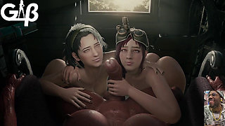 Two Scavenging Sluts Licking on a Big Breast Transgender BBC, Mad Moxxi Deepthroating Amara's Cock