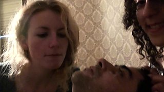 Blonde Brunette Lesbians Sucking And Fucking in club toilet