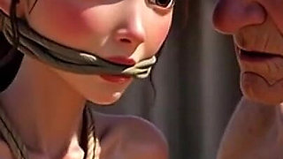 Woman in Public Bondage - Old Man Caressing Her While Shes Desperate & Horny