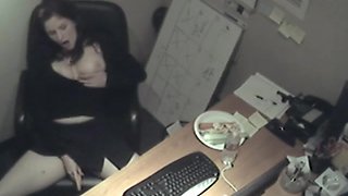 Naughty office teen enjoys solo masturbation