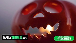 Step-dad & stepdaughter are fat bad wolf & little red riding rubber hood for halloween & step-mom is envious