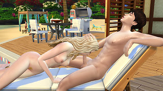 Couple in love have sex in public on the beach. The sims