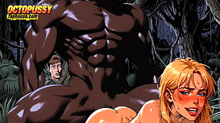 Sexy White Wife Tastes a Big Black Cock in Front of Her Cuckold Husband. Cartoon Comic Story