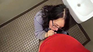 Stepdaughter Lures Stepdaddy Into Public Bathroom For A Huge Facial