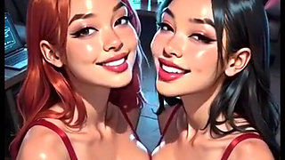 Cute Lesbians Tongue and Kiss Fetish, Ai Animation