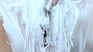 Shaving a Hairy Pussy with a Trimmer and a Razor with Shaving Foam! Close-up!