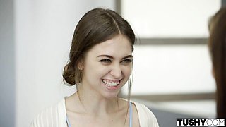 Cheerful Manuel Ferrara and Riley Reid at lingerie movie