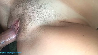 TEEN PUSSY CLOSE UP, white pussy juice appears on dick