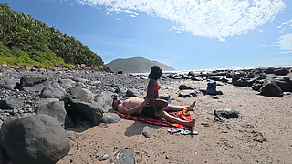 Whispers on a Wind-Kissed Shore Ebony Swan rides white dick...HARD