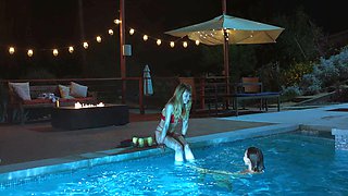 Two hot lesbians Janice Griffith and Ivy Wolfe have fun by the pool
