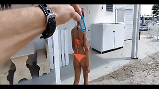 She Takes Me to the Toilet of the Beach Bar to Have Her Ass Opened Then She Jerks Me off Until I Cum