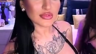 Busty curly brunette with big boobs fucks on couch