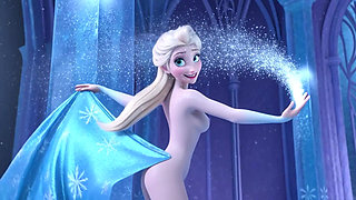 Stunning Nude Elsa Graceful and Elegant Sensual Poses in Her Magical Glowing Ice Palace Cinematic 3D Animation