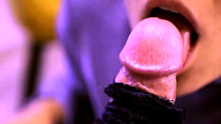 KINKY BLOWJOB WITH TONGUE PIERCING - HUGE LOAD ON HER LIPS