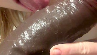 Xxl Black Dildo, Drooling and Vaginal Blowjob