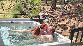 Multiple Underwater Creampies Oral & Pussy - Outdoor Hot Tub Sex with Curvy Redhead Wife Amateur