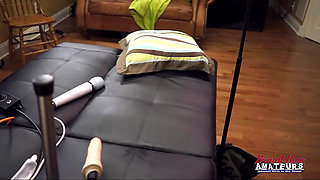 Lexxie Spreads Wide Taking the Machine Dildo Deep in Her Hairy Pussy!