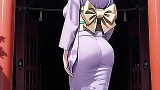 Purple Kimono Goddess! Can't Handle the Wetness Under the Red Torii Gate