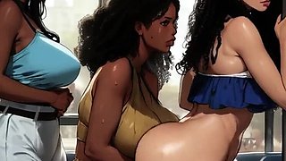Big Natural Lactating Hentai Tits - Lesbian MILF Public Bus Sex 3D Cartoon