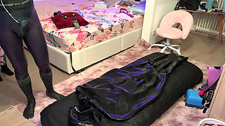 Wife Milks Her Submissive Husband-slave in an Inflatable Latex Bag - E-stim, Rimmer & Heavy Breathing
