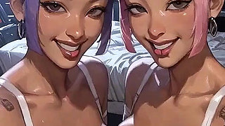 Cyberpunk Lesbians Tongue and Kiss Fetish, Ai Animation