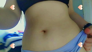horny student touching herself alone at home, showing her hot belly and sexy but while non stop touching her tight pussy