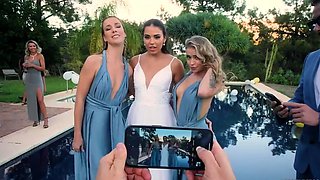 Slutty bride shares cock with maids of honor in hot foursome