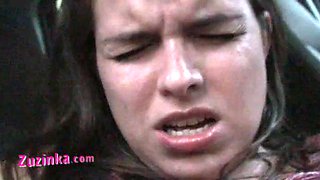 Zuzinka masturbates until orgasm in the car: Amateur, Brunette  Masturbation Porn